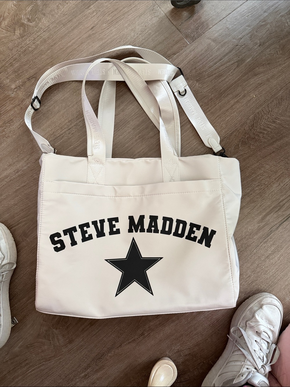EUC **TWO bags** Steve Madden White Canvas Messenger Tote and white bag